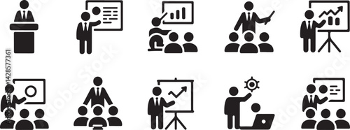 Business Presentation Icons Set for Marketing and Finance
