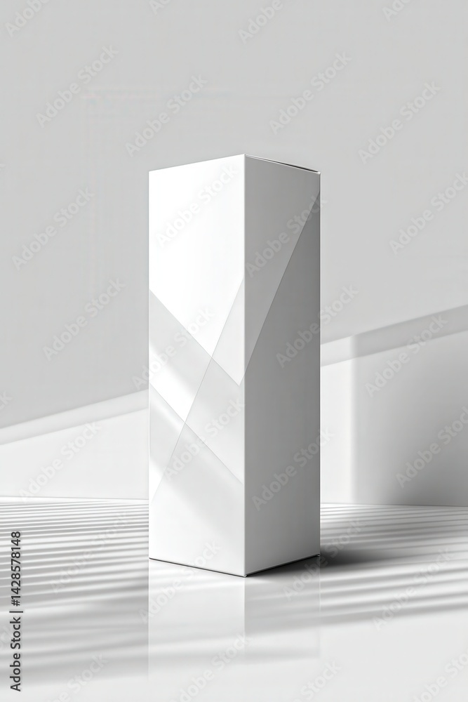 Modern Geometric White Box with Clean Lines and Subtle Reflections