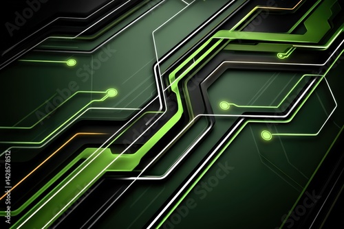 Obraz na płótnie Modern Green Circuit Board Design with Abstract Geometric Lines w salonie