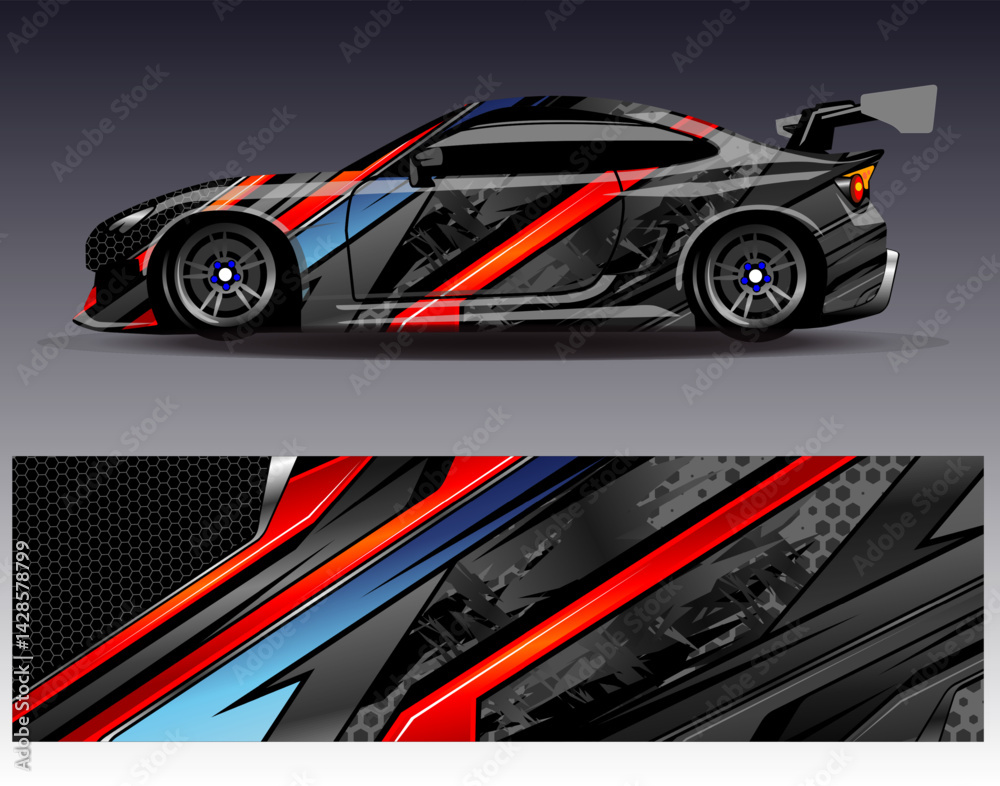 Car wrap design vector. Graphic abstract stripe racing background designs for vehicle, rally, race, adventure and car racing livery Car wrap design vector. Graphic abstract stripe racing background designs for vehicle, rally, race, adventure and car racing livery