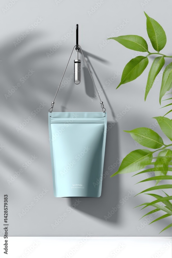 Modern Minimalist Hanging Bag with Sleek Design and Green Leaves