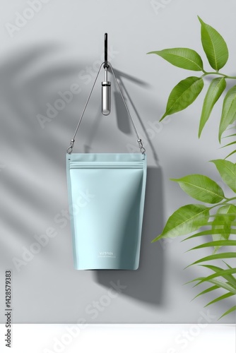 Obraz na płótnie Modern Minimalist Hanging Bag with Sleek Design and Green Leaves w salonie