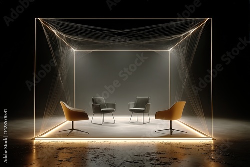 Obraz na płótnie Modern Minimalist Lounge Design with Illuminated Geometric Elements w salonie