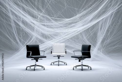 Obraz na płótnie Modern Office Chairs Surrounded by Abstract White Fiber Design w salonie
