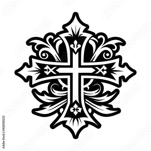 A filled style icon of cross banner symbol