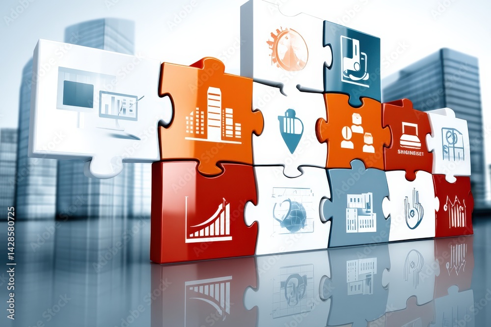 Modern Puzzle Pieces Representing Business and Technology Concepts