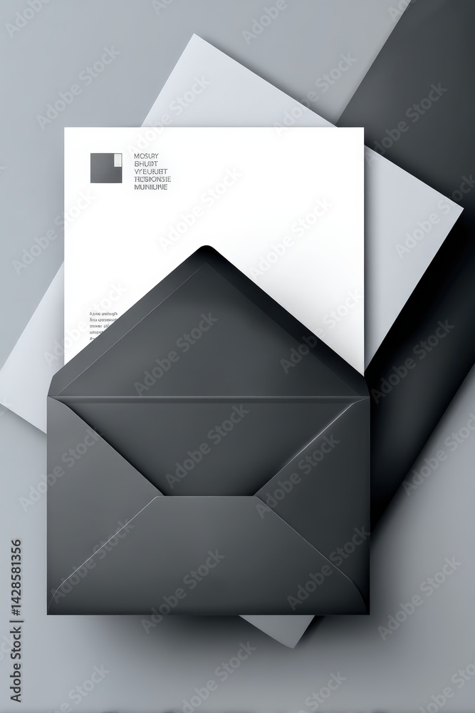 Modern Stationery Set with Envelope and Letterhead on Gray Surface