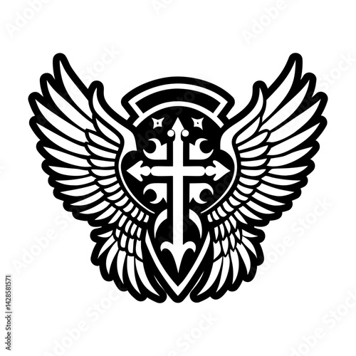 A filled style icon of angelic tattoo symbol