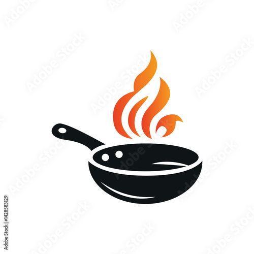 Cooking Pan With Flames Icon Design