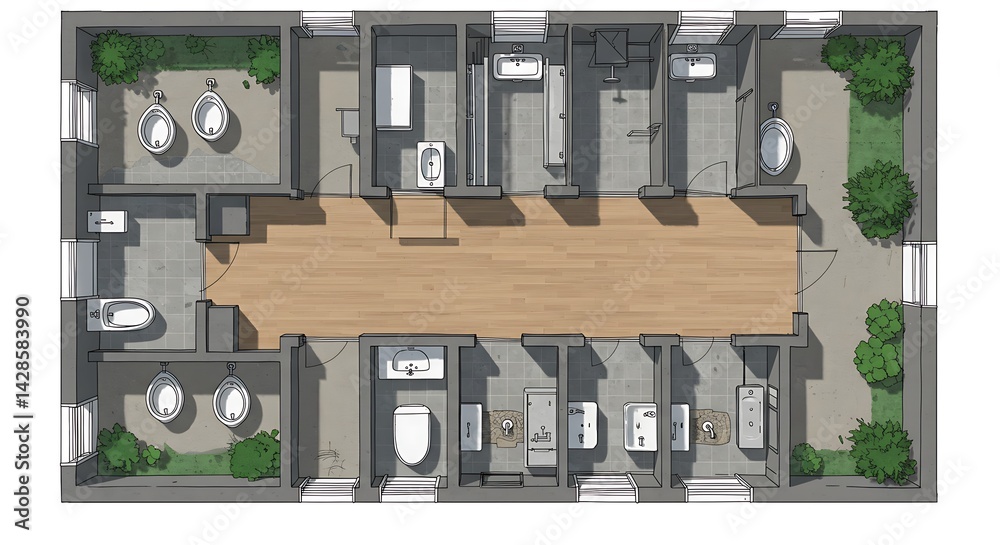 Obraz premium Detailed Architectural Floor Plan of a Luxurious Bathroom Facility