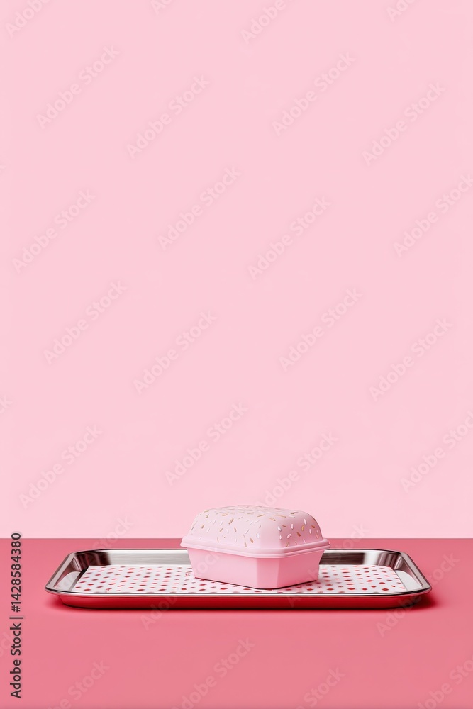 Pink Tray with Decorative Container on Solid Pink Background