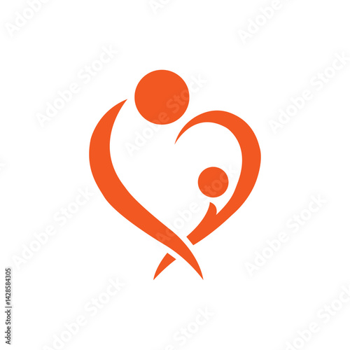 Orange Heart Shape Abstract Logo Representing Family