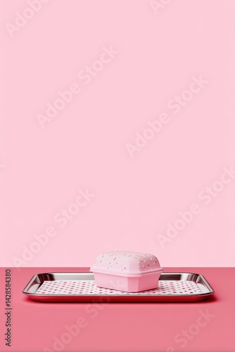 Obraz na płótnie Pink Tray with Decorative Container on Solid Pink Background w salonie