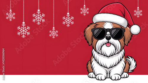 Cool Shih Tzu Christmas Card: Festive Canine in Santa Hat and Shades