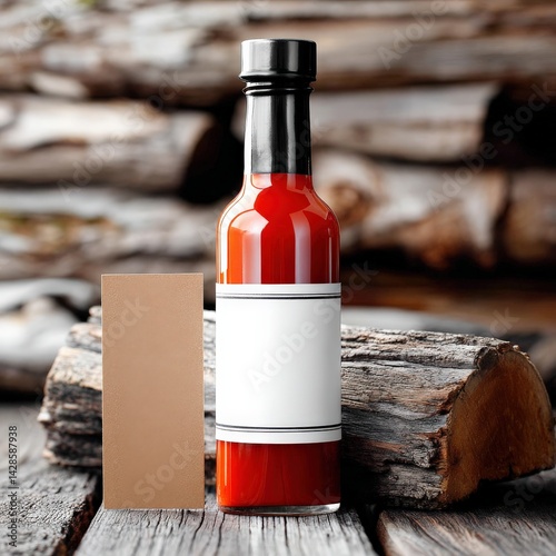 Obraz na płótnie Rustic Bottle with Red Liquid and Blank Label on Wooden Surface w salonie
