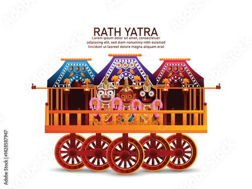 Indian festival happy rath yatra celebration with lord jagannath balabhadra and subhadra illustration