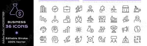 Business Line Icons Set. Management icon collection - Editable Vector Illustrator Design Stroke.