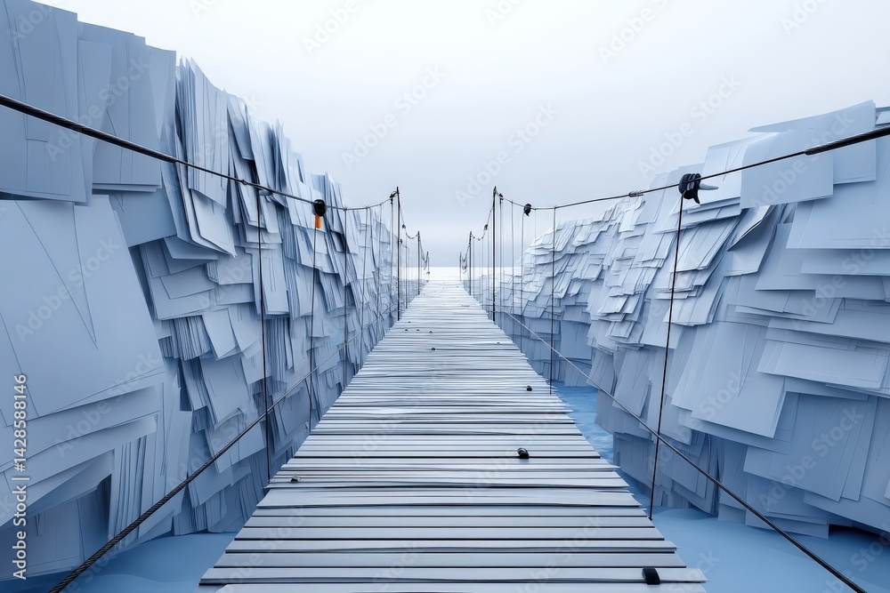Serene Path Through Paper Mountains in a Calm Blue Environment