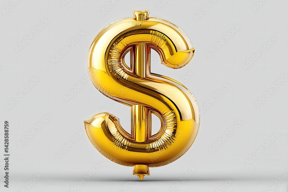 Shiny Gold Dollar Sign Balloon on a Light Gray Background