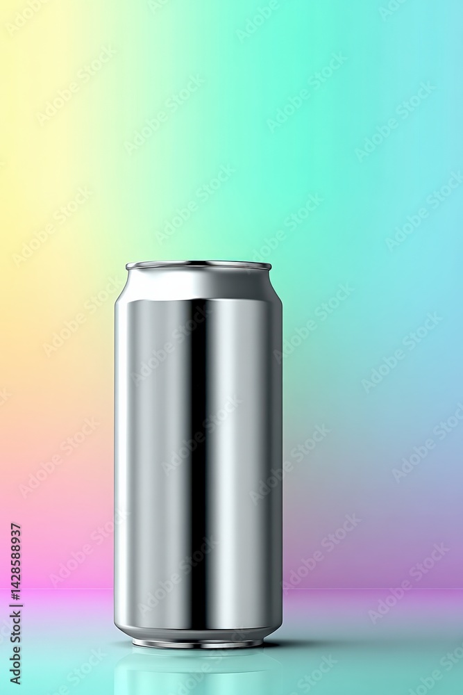 Shiny Metal Can on Colorful Background for Beverage Promotion