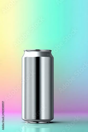 Obraz na płótnie Shiny Metal Can on Colorful Background for Beverage Promotion w salonie