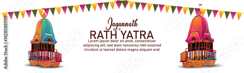 Beautiful chariot for happy rath yatra with lord jagannath balabhadra and subhadra vector illustration