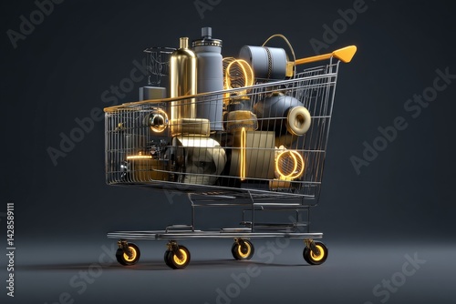 Obraz na płótnie Shopping Cart Filled with Modern Technology Items and Equipment w salonie