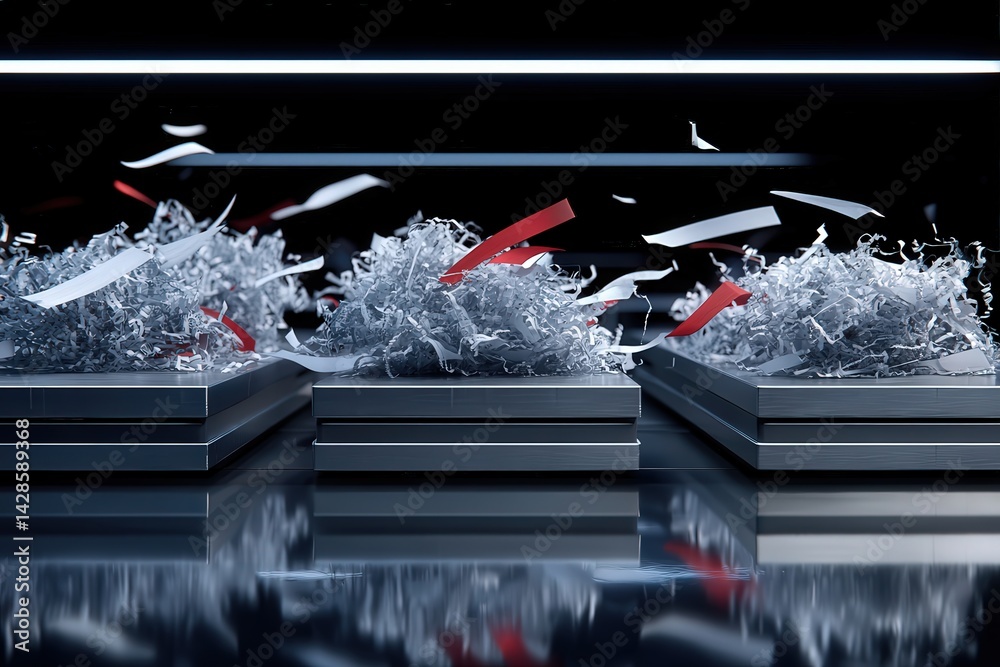 Shredded Paper and Waste Material in Metallic Containers Close-Up
