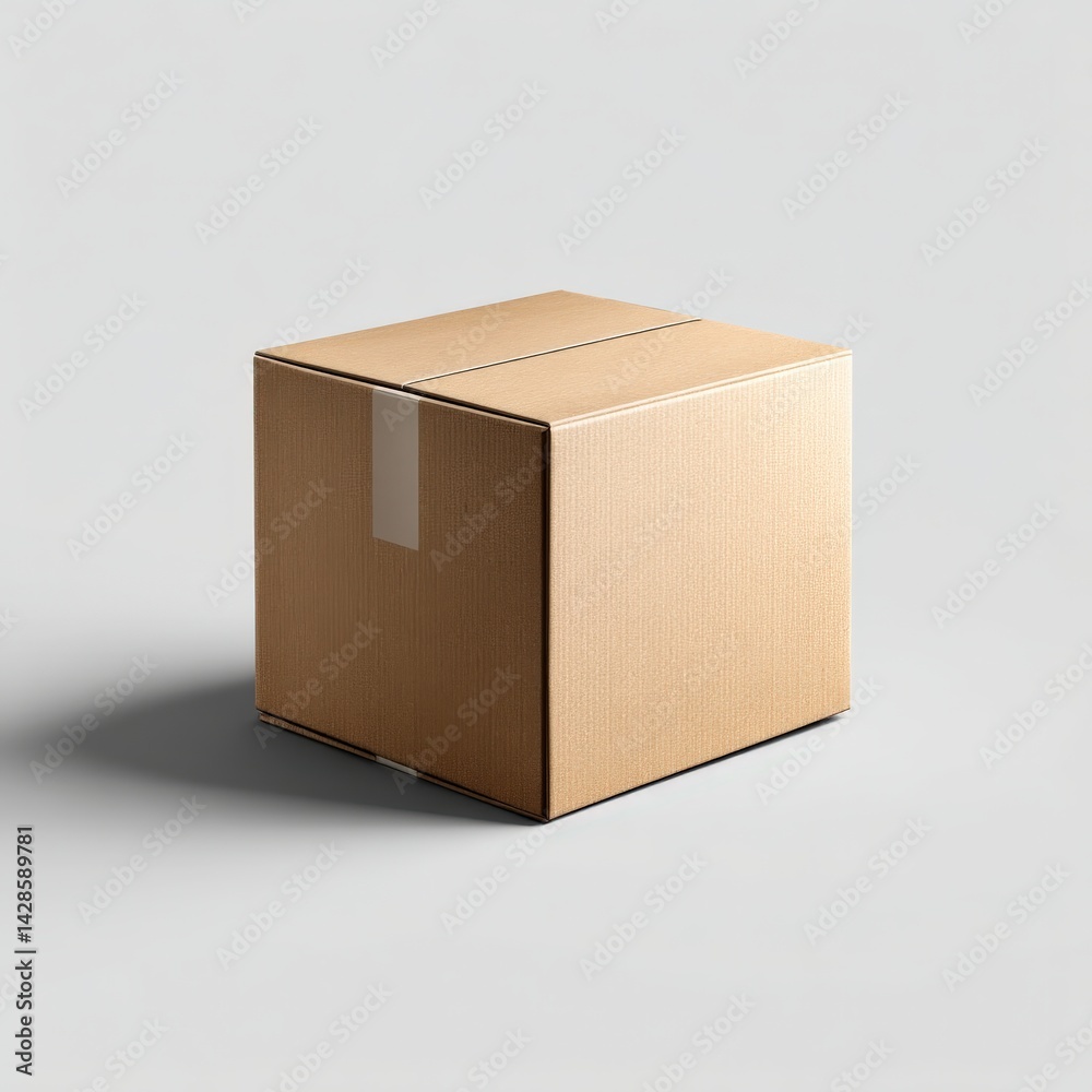 Simple Brown Cardboard Box on a Soft Gray Background