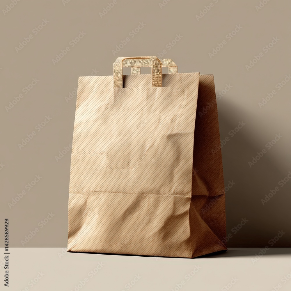 Simple Craft Paper Bag on Soft Beige Background for Natural Aesthetic
