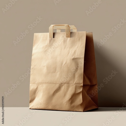 Obraz na płótnie Simple Craft Paper Bag on Soft Beige Background for Natural Aesthetic w salonie