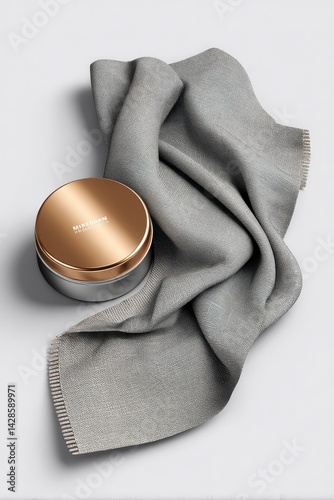 Obraz na płótnie Simple Composition of Cream Jar with Soft Gray Fabric Background w salonie