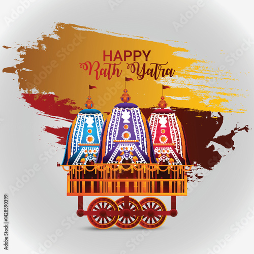Happy jagannath rath yatra celebration background with vector illustration of lord  jagannath balabhadra and subhadra