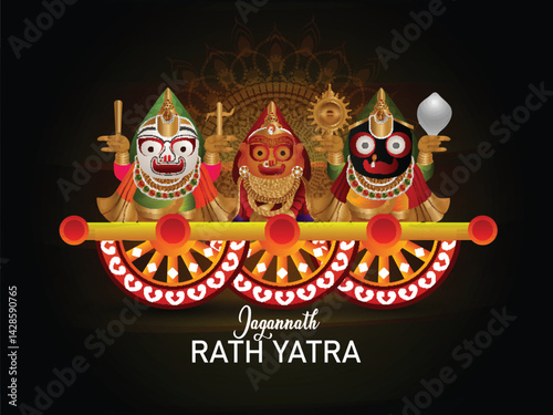 Happy jagannath rath yatra celebration background with vector illustration of lord  jagannath balabhadra and subhadra