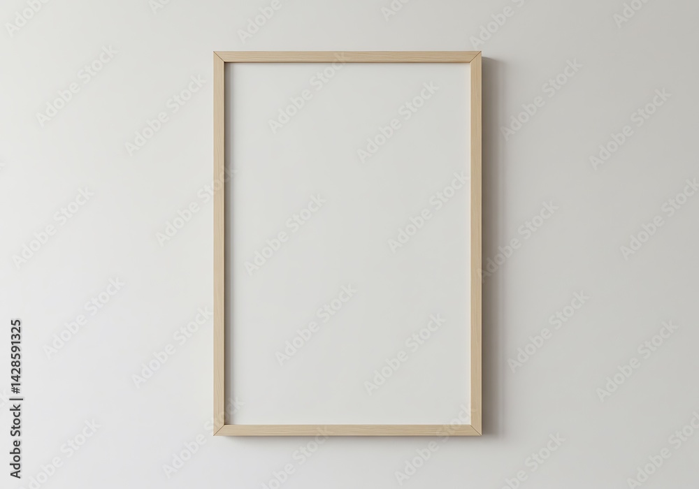 Empty rectangular picture frame hanging on a white wall, with soft lighting, front angle, central space free for customization. Empty rectangular picture frame hanging on a white wall, with soft lighting, front angle, central space free for customization.