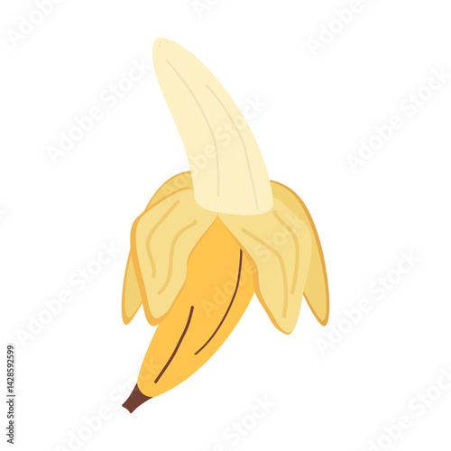 Vector image of a peeled banana on a clean white background. Minimalistic design with clear contours, perfect for packaging, labels, menus or healthy food advertising.
