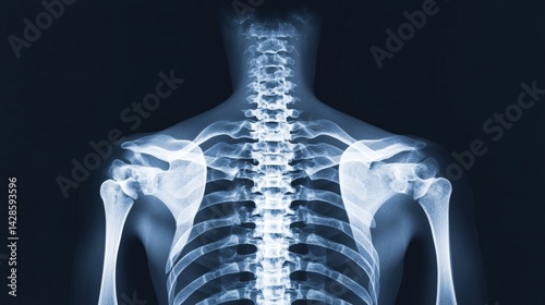 X-ray image displaying the skeletal structure of the upper human body. photo