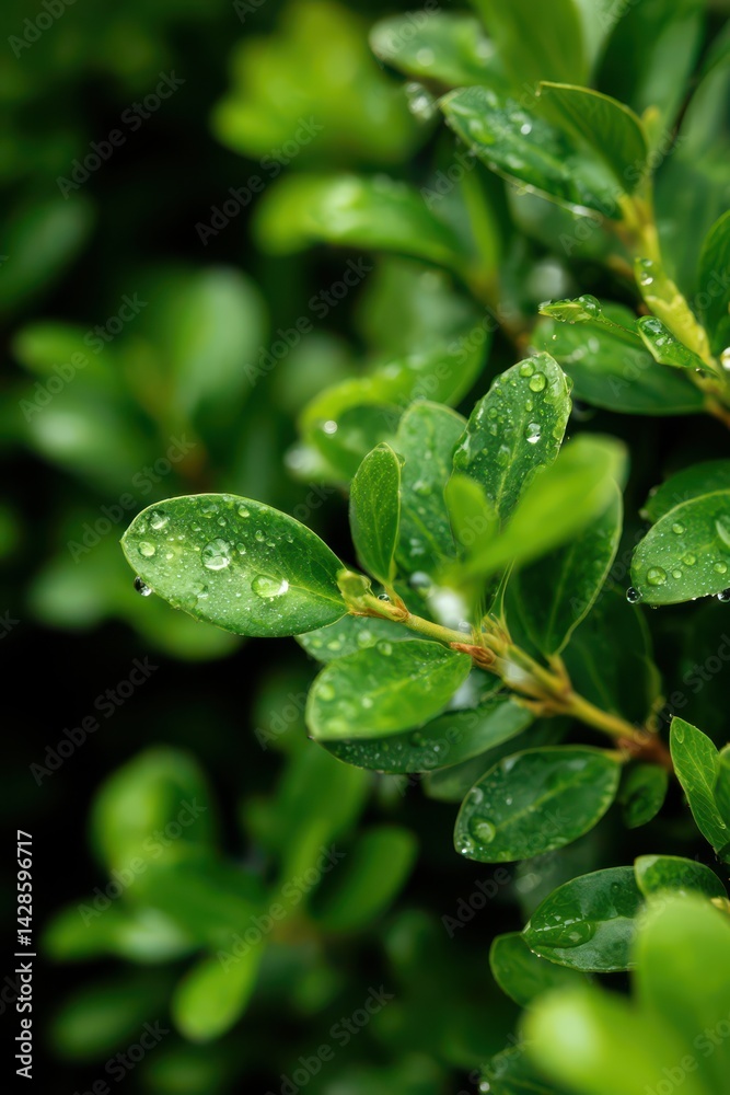 Beautiful green leaves with water droplets on them Beautiful green leaves with water droplets on them