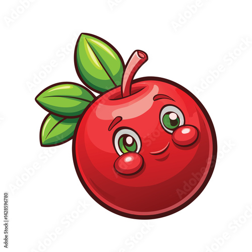 Cute cartoon apple with leaves and eyes