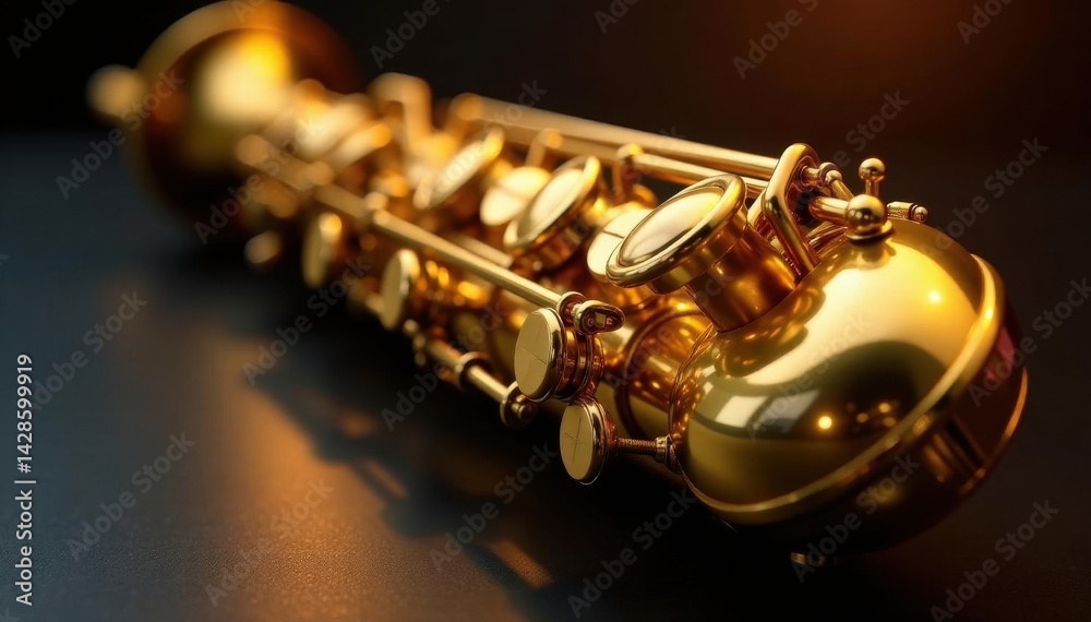 Fototapeta premium Rich golden alto sax; intricate keywork gleams Luxury musical instrument , brass, close up photography, instrument close up