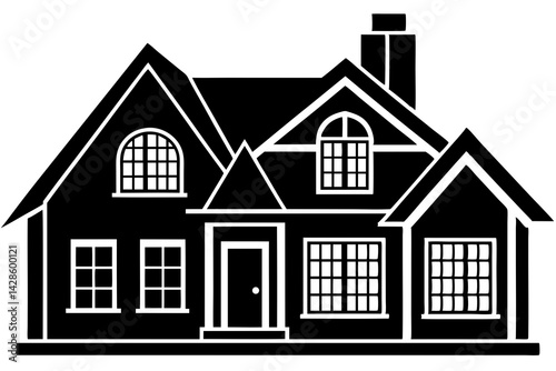 Simple black silhouette of a classic family home.