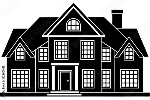 Classic Black and White Illustration of a Large, Elegant House