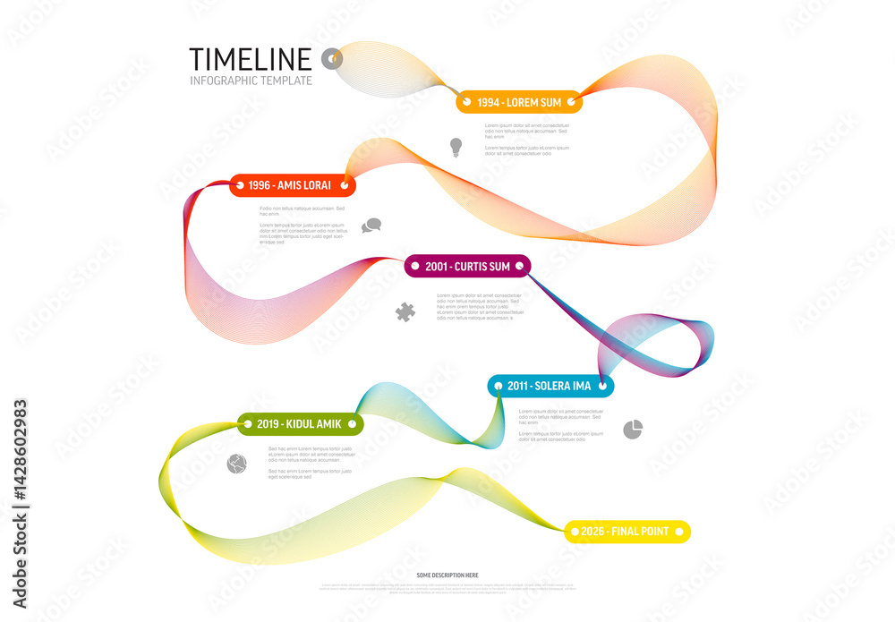 Wave Timeline Colorful Wave Timeline Infographic Template with six year milestones ...