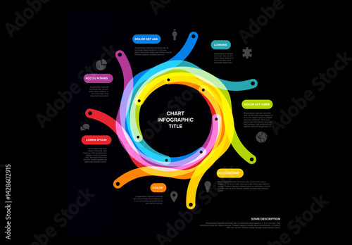 Rainbow Dark Colorful Circular Infographic Chart Design Template with labeled sections