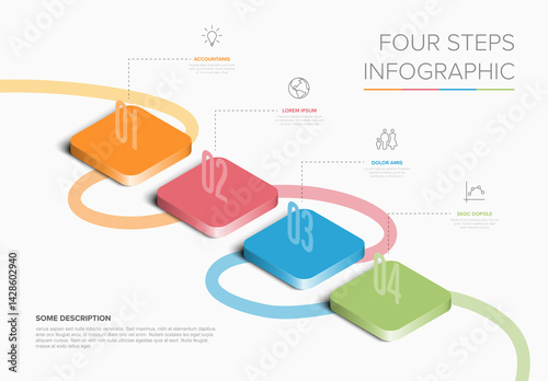 Obraz na płótnie Four multipurpose pastel isometry Steps Infographic template with descriptions and icons on light background w salonie