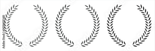 Laurel wreath icon, vector set. Black logo design with wreath laurel. Vector laurels set. Greek olive branch award vector, illustration.