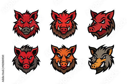  set of wild boar head mascot logos 