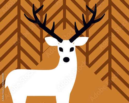 White reindeer silhouette standing against patterned orange background  