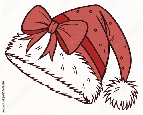 Santa Hat with Bow in Red and White Colors  