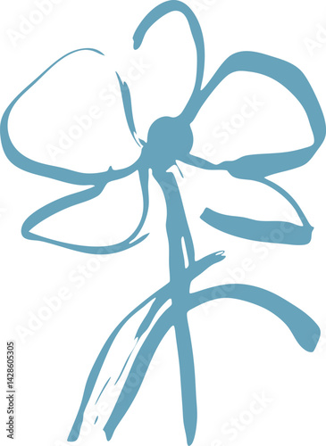 A blue flower with a stem. The flower is drawn in a light blue color